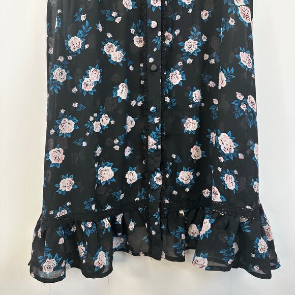 Hot Topic Floral Button-Down Black Chiffon Lace Collar Mini Dress Womens Size M - Picture 6 of 15
